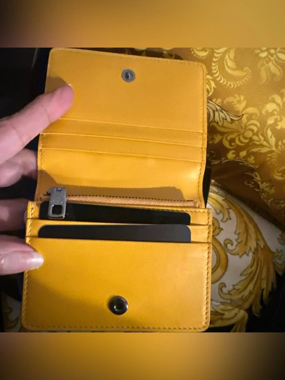 Dolce & Gabbana Mustard Men’s Leather Card HolderCrossbody w/Light Blue Strap